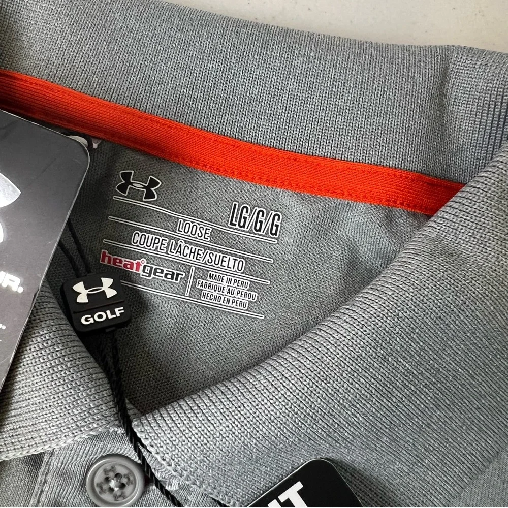 Under Armour NWT Men's Gray and Orange Heat Gear Golf Polo Large Men’s Shirt - Picture 6 of 9